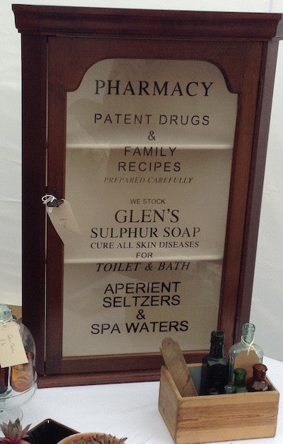 Up-cycled Cabinet - Vintage Pharmacy Stencil