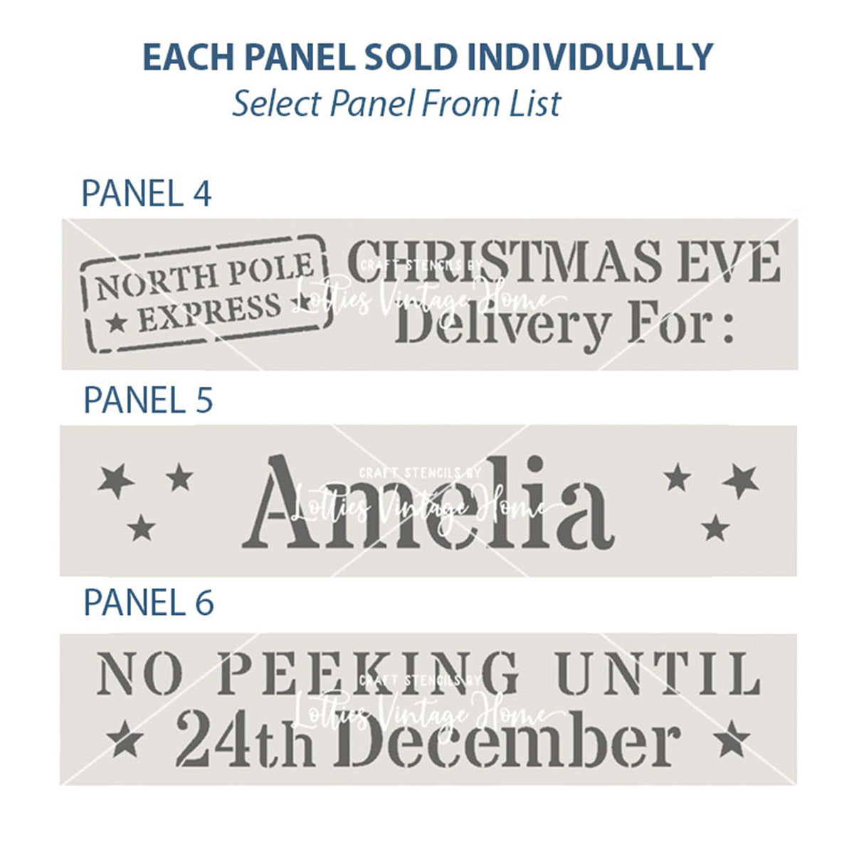 Mix & Match Individual Christmas Eve Crate Panel Stencils
