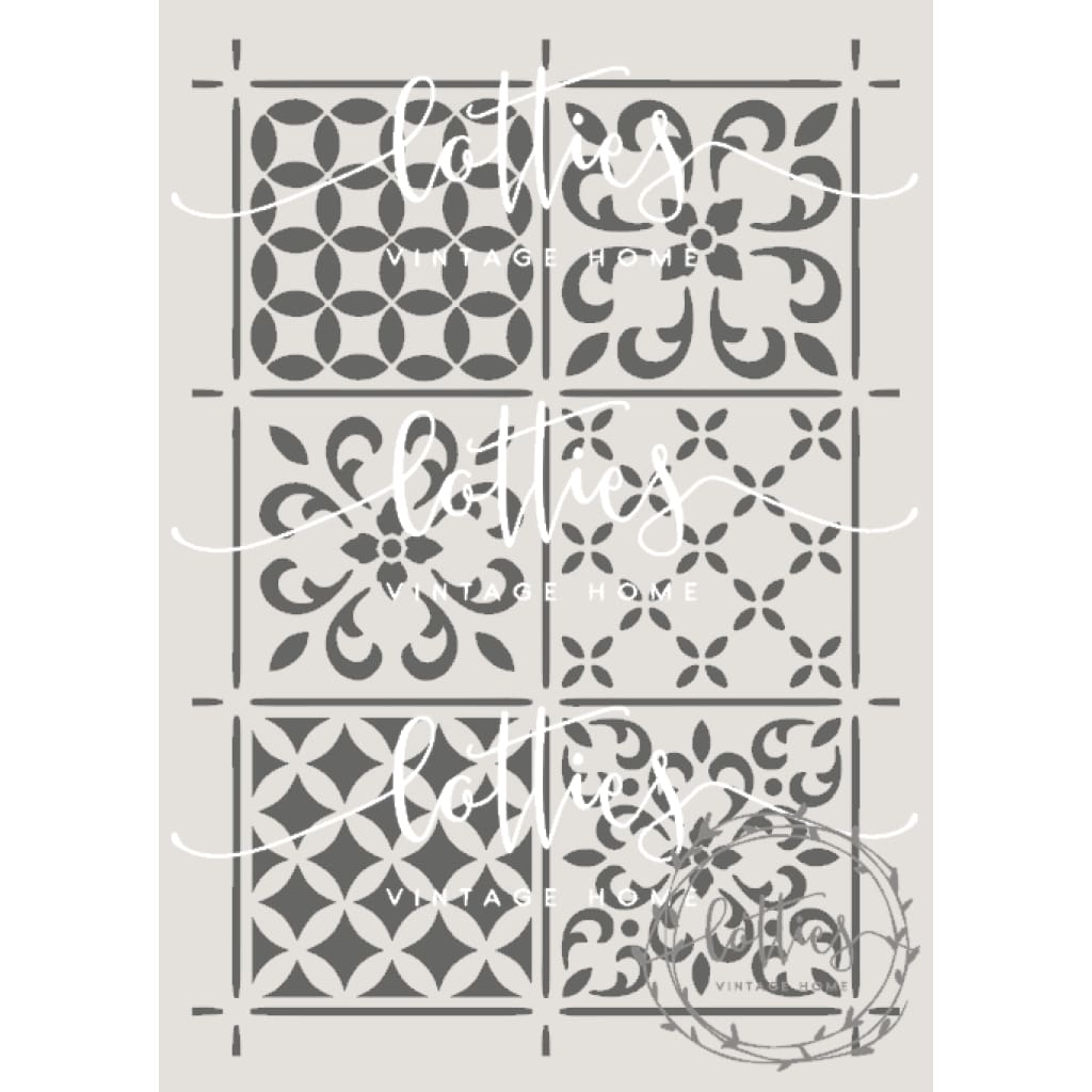 ASSORTED VICTORIAN TILES 001 A4 STENCIL Lotties Vintage Home